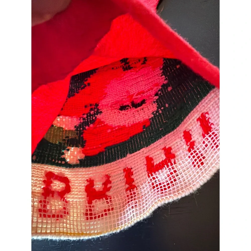 Vintage Needlepoint Christmas‎ Stocking Santa Claus Brian Personalized Green Red